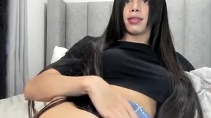 lengthy darksome Hair Transgirl Tugs Her large pecker On web camera