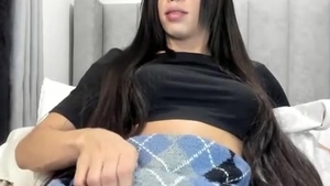 lengthy darksome Hair Transgirl Tugs Her large pecker On web camera