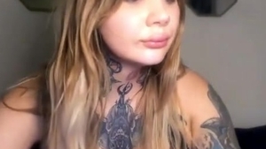 big tits shemale With Full Tattoos Wanks Hard On web camera